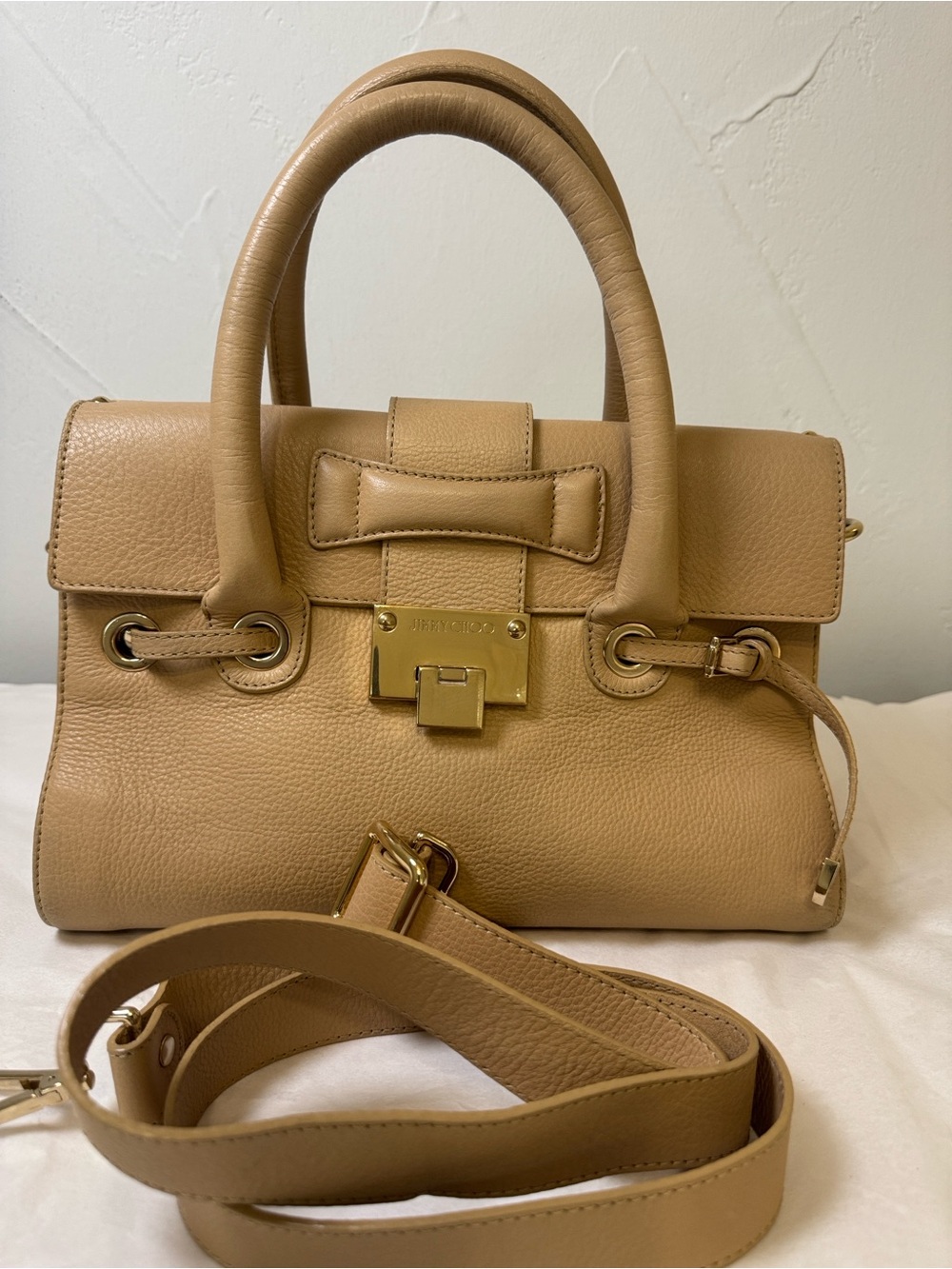 Jimmy Choo Rosalie Nude / Beige Leather Top-Handle Satchel with Gold Hardware